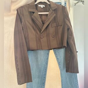 Brown Plaid Cropped Blazer